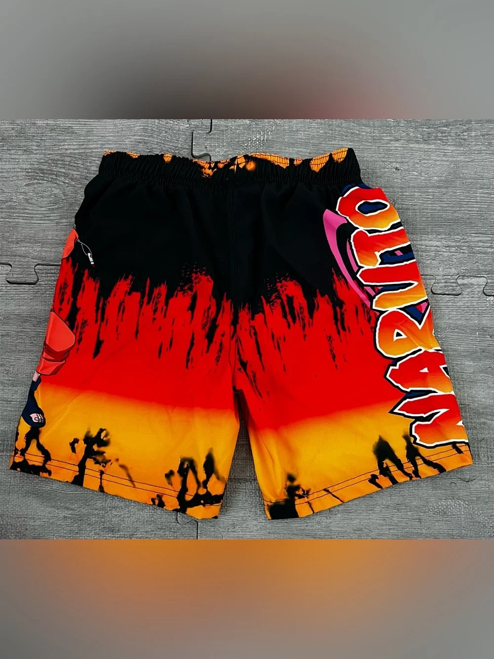 Naruto Uzumaki Anime Graphic Swim Trunks Size 8 Black Red Orange Lined